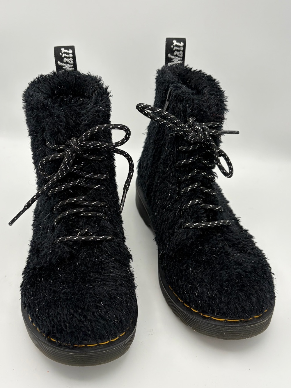 Dr. Martens Kids' 1460 Black Tinsel Faux Fur boots size 2